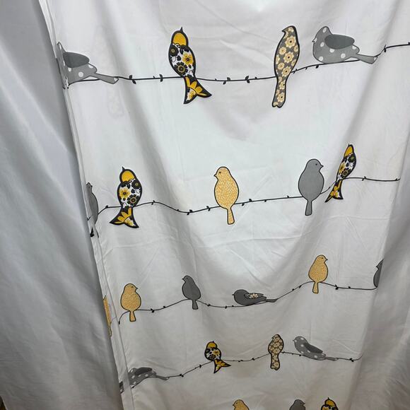 Yellow, Black  & Gray Birds Pattern Bathroom Shower Curtain 72 W x 72 L - Picture 7 of 9